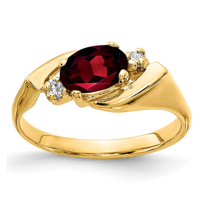 14K Yellow Gold 7x5mm Oval Garnet Checker VS Real Diamond ring