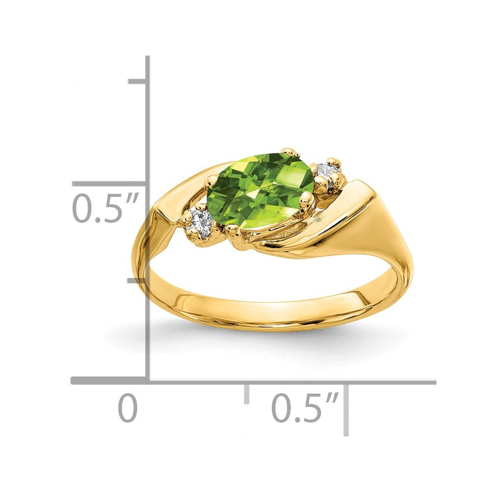 14K Yellow Gold 7x5mm Oval Peridot Checker A Real Diamond ring