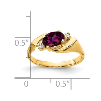 14k Yellow Gold 7x5mm Oval Rhodolite Garnet VS Diamond ring