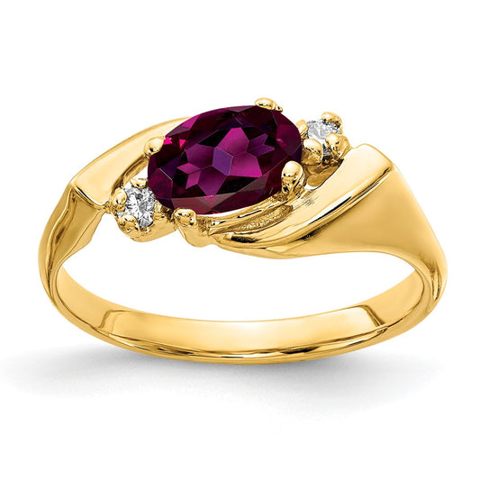 14k Yellow Gold 7x5mm Oval Rhodolite Garnet VS Diamond ring
