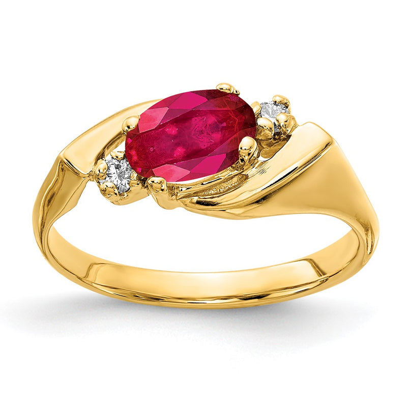 14K Yellow Gold 7x5mm Oval Ruby AAA Real Diamond ring