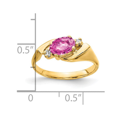 14K Yellow Gold 7x5mm Oval Pink Sapphire AAA Real Diamond ring