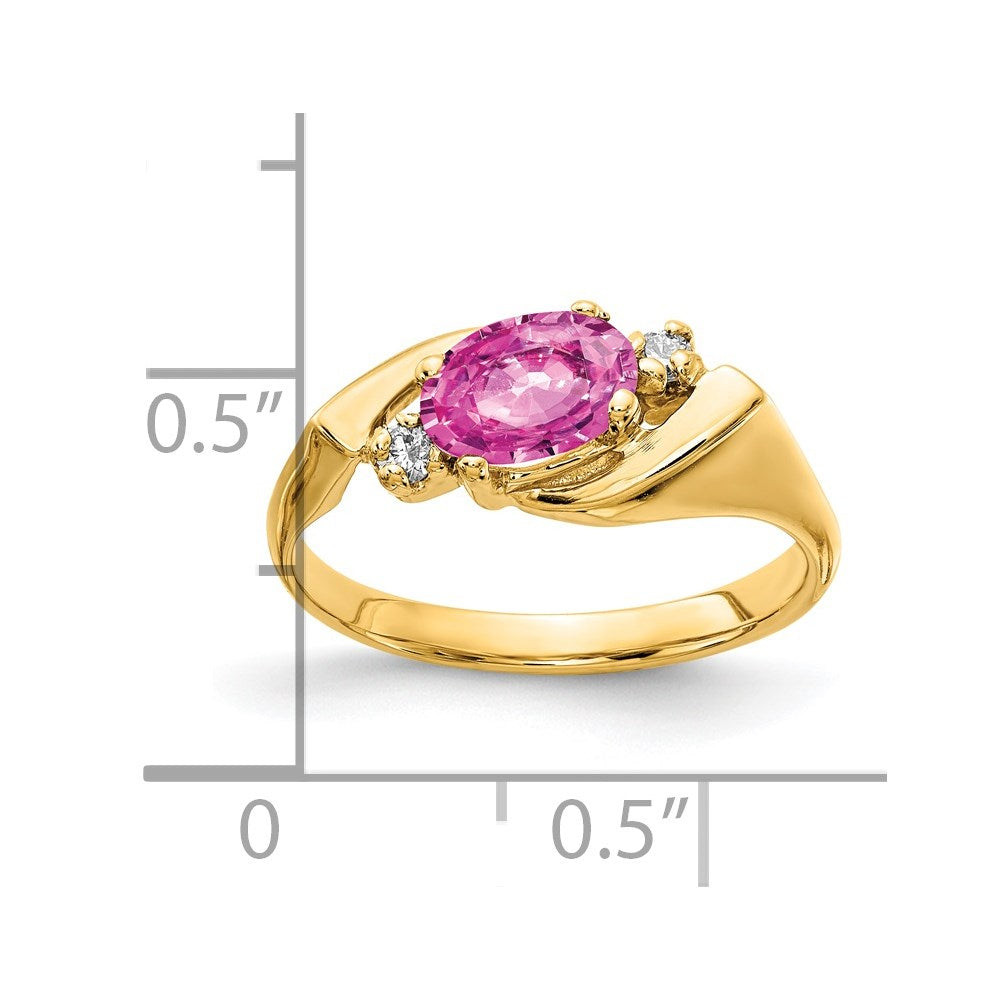 14K Yellow Gold 7x5mm Oval Pink Sapphire AA Real Diamond ring