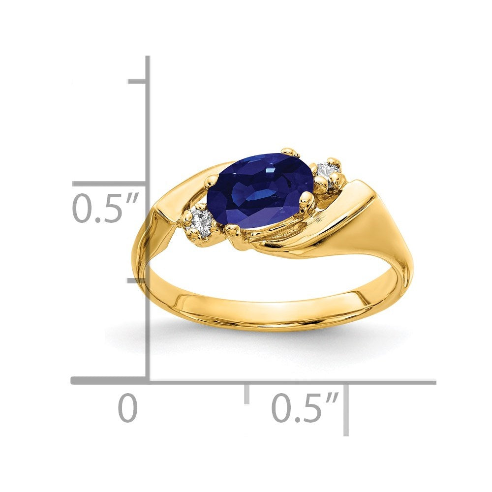 14K Yellow Gold 7x5mm Oval Sapphire AA Real Diamond ring