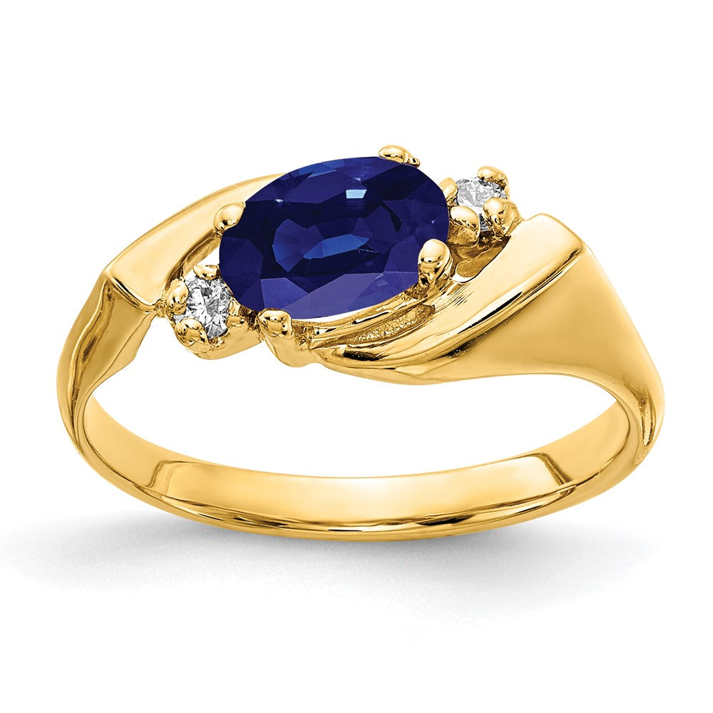 14K Yellow Gold 7x5mm Oval Sapphire AA Real Diamond ring