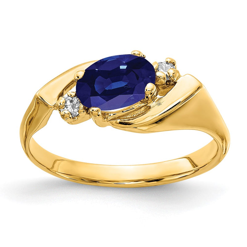14K Yellow Gold 7x5mm Oval Sapphire AAA Real Diamond ring
