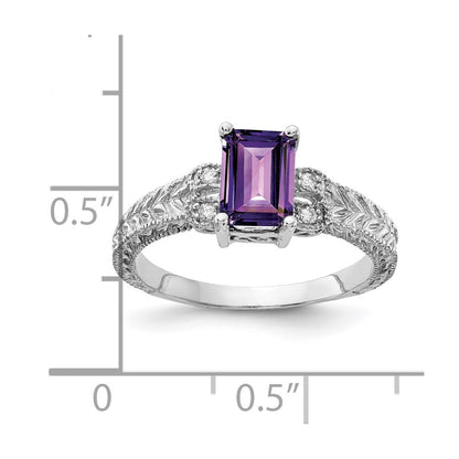 14k White Gold 7x5mm Emerald Cut Amethyst AAA Diamond ring