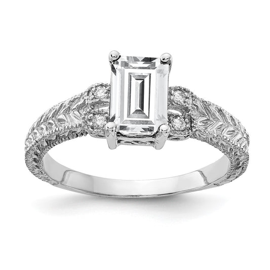 14k White Gold 7x5mm Emerald Cut Cubic Zirconia VS Diamond Ring