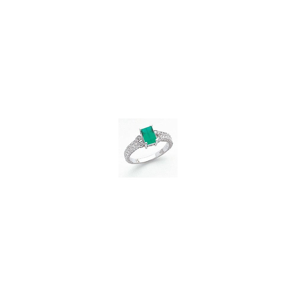 14k White Gold 7x5mm Emerald Cut Mount St. Helens AA Diamond ring