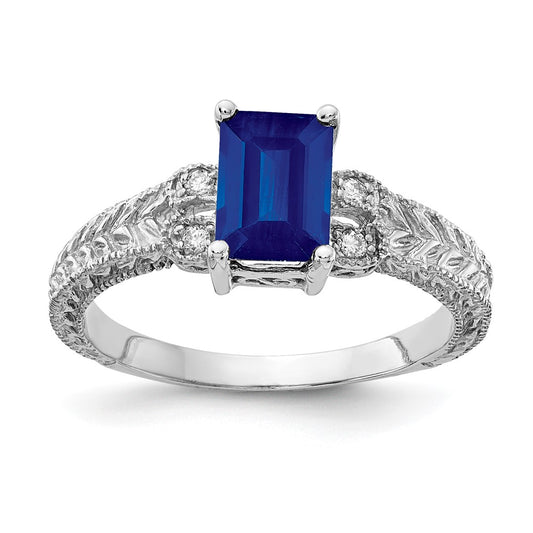 14k White Gold 7x5mm Emerald Cut Sapphire VS Diamond ring