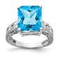 14k White Gold 12x10mm Emerald Cut Blue Topaz AAA Diamond ring