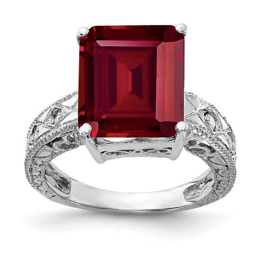 14k White Gold 12x10mm Emerald Cut Created Ruby A Real Diamond ring