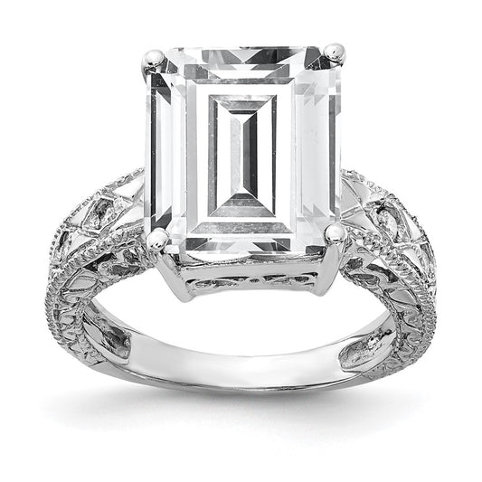 14k White Gold 12x10mm Emerald Cut Cubic Zirconia AA Diamond Ring