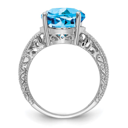 14k White Gold 12x10mm Oval Blue Topaz AAA Diamond ring