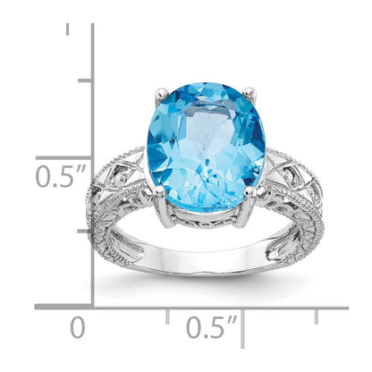 14k White Gold 12x10mm Oval Blue Topaz AAA Diamond ring