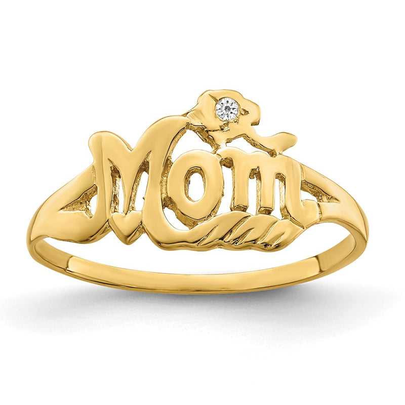 14k Yellow Gold AAA Diamond Mom Ring
