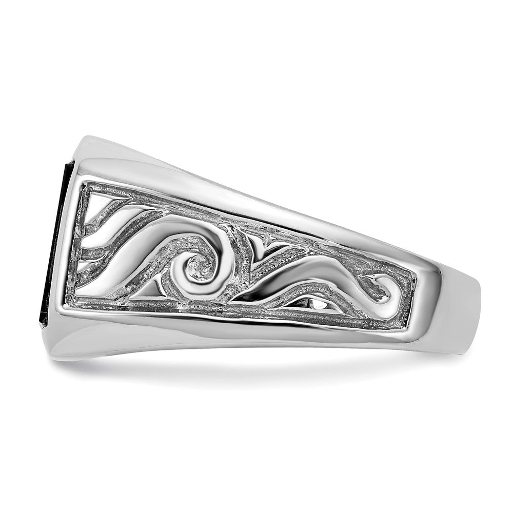 14K White Gold Men's Real Diamond and Black Onyx Signet Ring