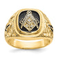 14k Yellow Gold Polished Antiqued and Nugget Texture A Quality Diamond Masonic Ring