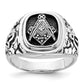 14k White Gold Mens Polished and Textured with Black Enamel and A Quality Diamonds Masonic Ring