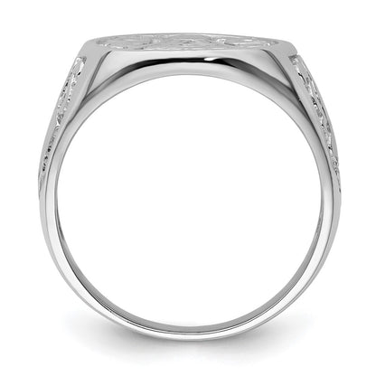 14k White Gold Mens Polished and Grooved (No Enamel) Masonic Ring