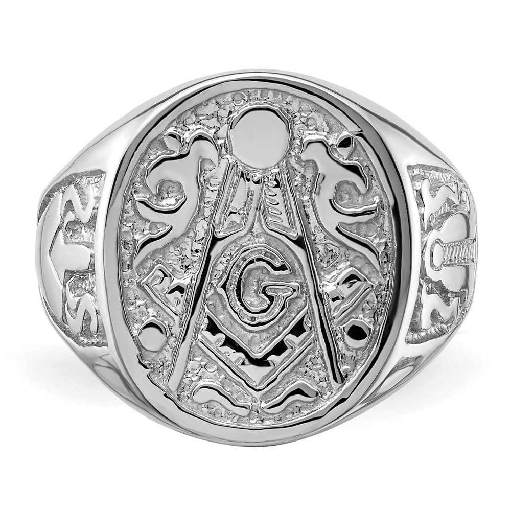 14k White Gold Mens Polished and Grooved (No Enamel) Masonic Ring