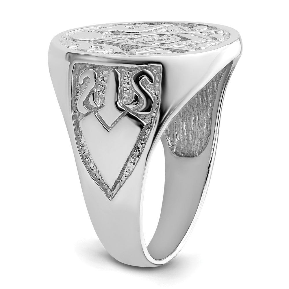 14k White Gold Mens Polished and Grooved (No Enamel) Masonic Ring