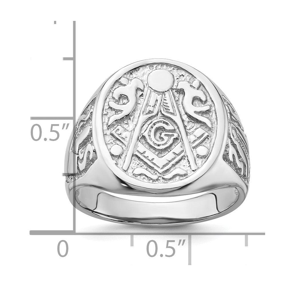 14k White Gold Mens Polished and Grooved (No Enamel) Masonic Ring