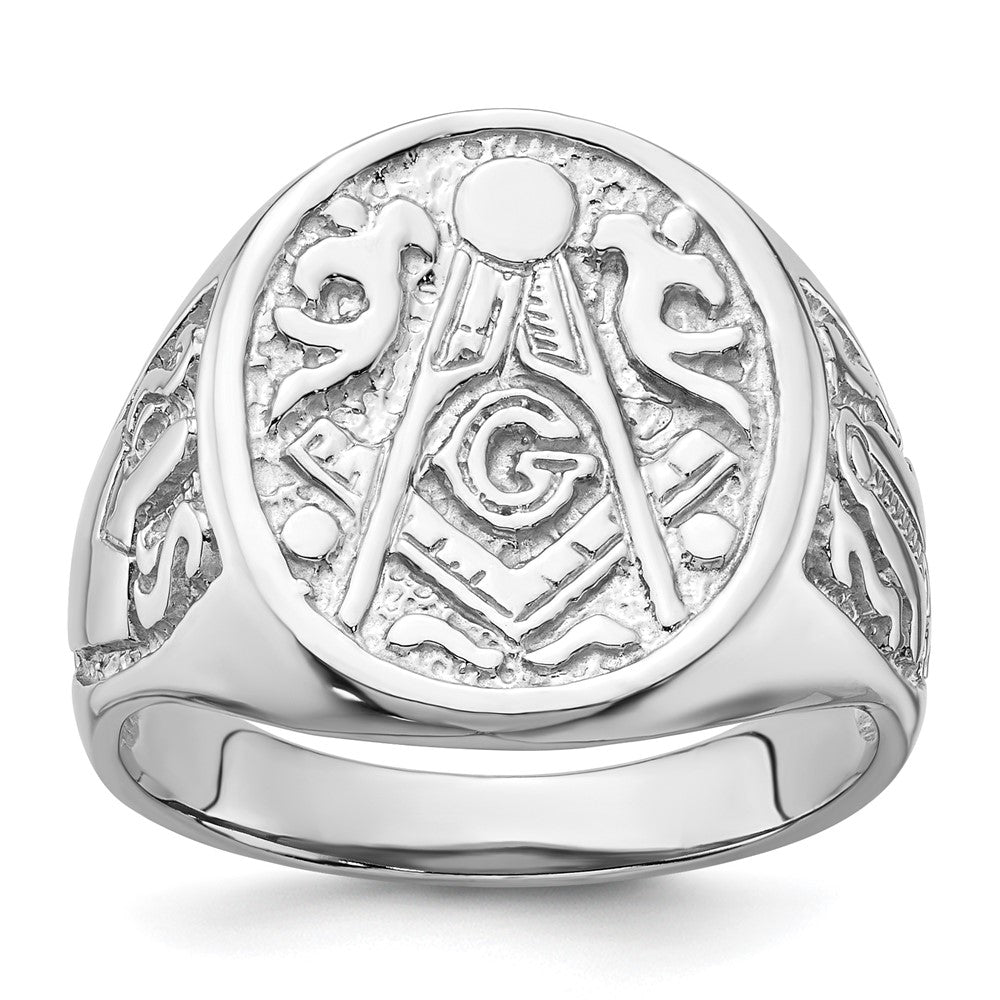 14k White Gold Mens Polished and Grooved (No Enamel) Masonic Ring