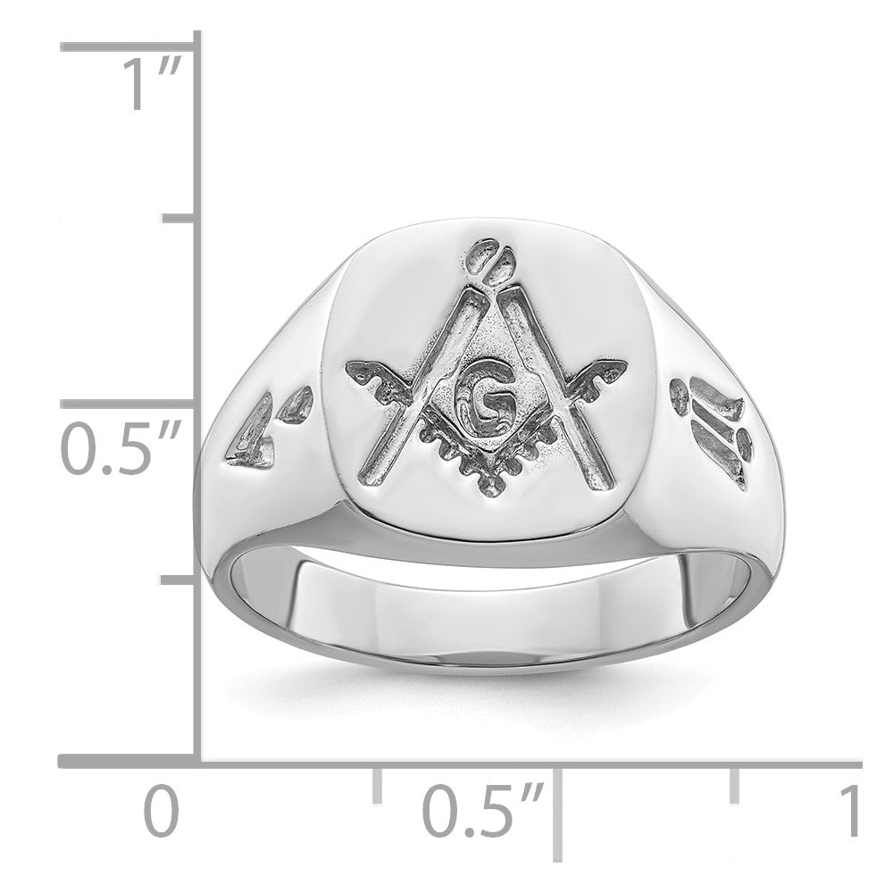 14k White Gold Mens Polished and Grooved (No Enamel) Masonic Ring