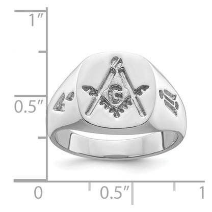 14k White Gold Mens Polished and Grooved (No Enamel) Masonic Ring