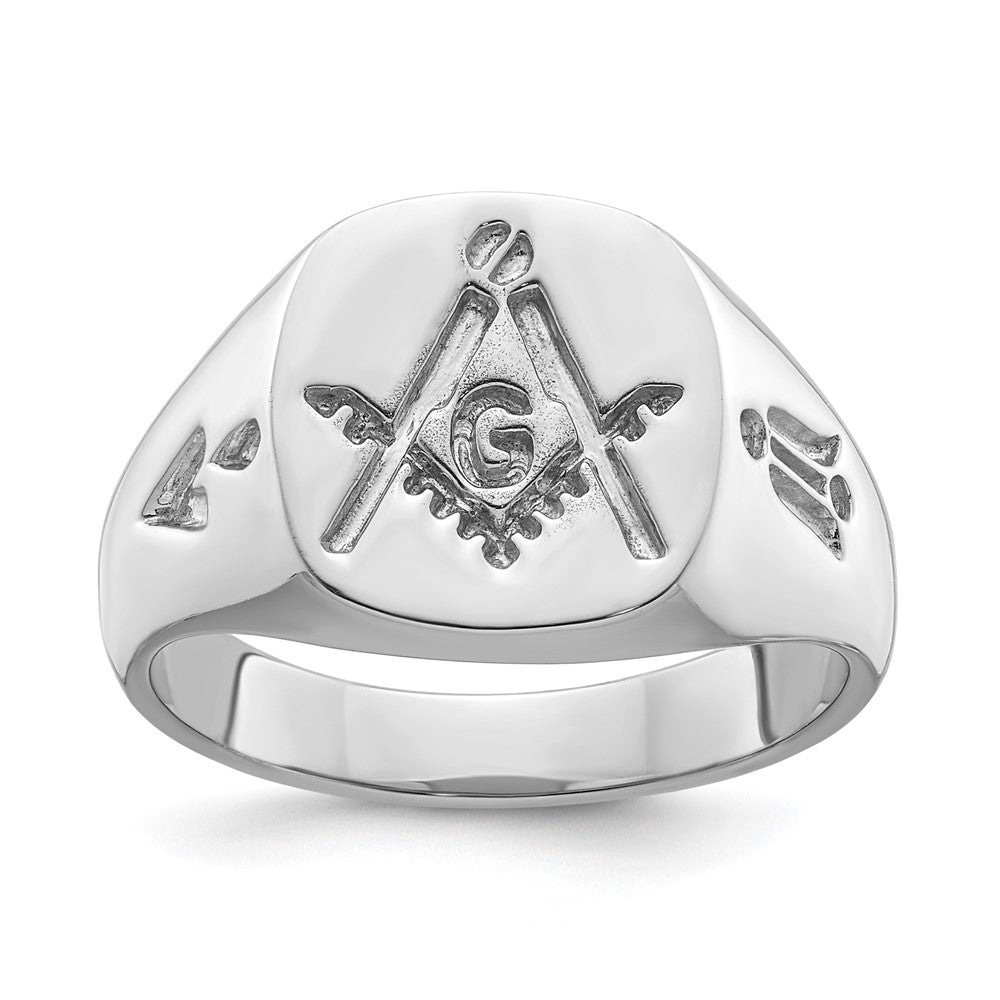 14k White Gold Mens Polished and Grooved (No Enamel) Masonic Ring