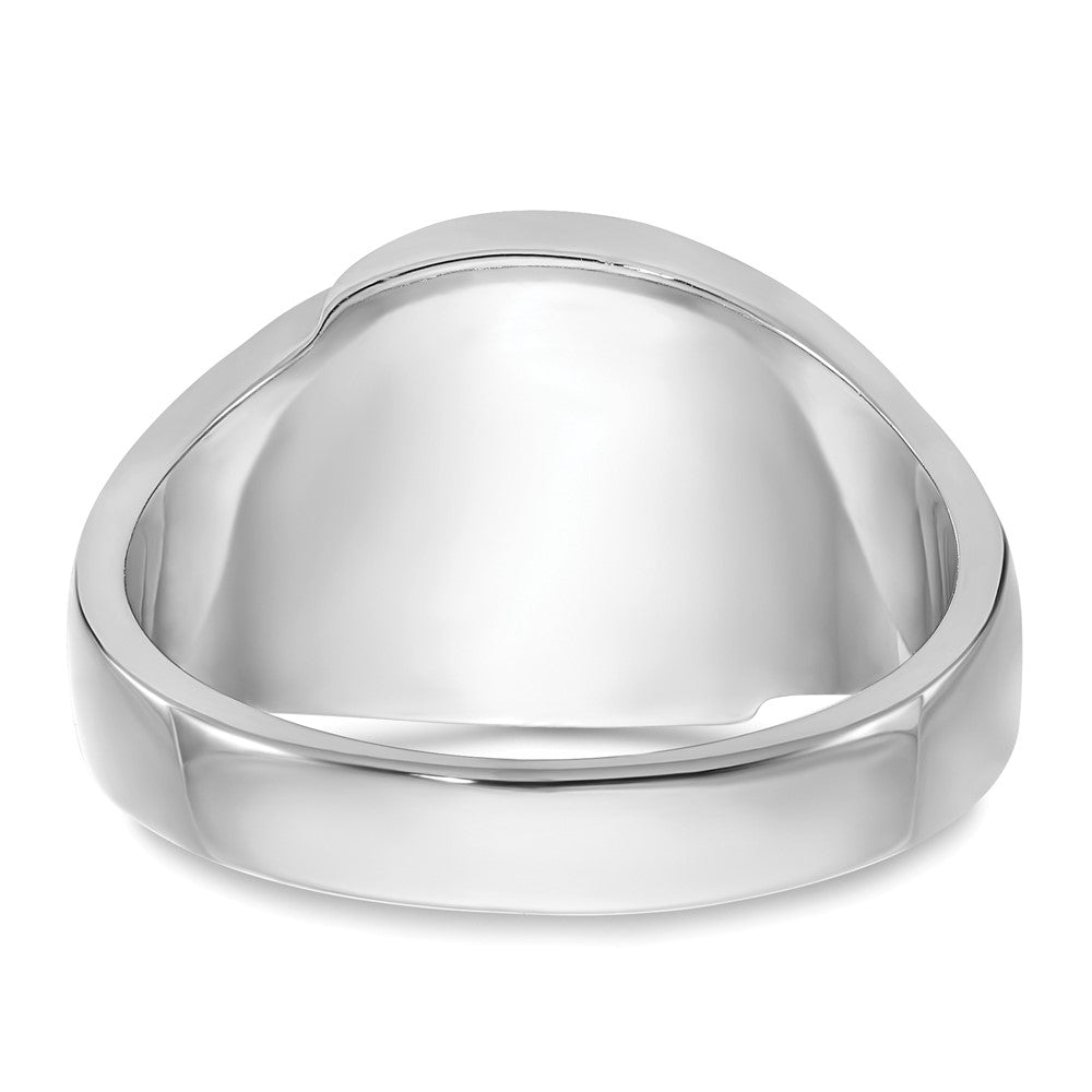 14k White Gold Mens Polished Antiqued and Grooved with Imitation Blue Spinel Masonic Ring