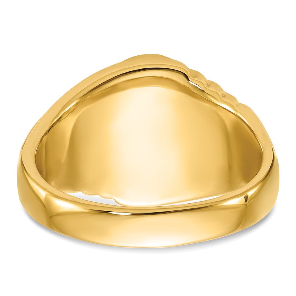 14k Yellow Gold Mens Polished and Textured with Oval Onyx Masonic Ring