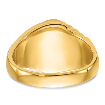 14k Yellow Gold Mens Polished and Textured with Oval Onyx Masonic Ring