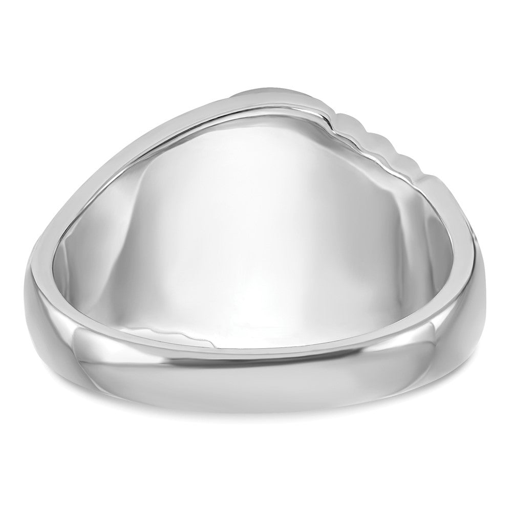 14k White Gold Mens Polished and Textured with Imitation Blue Spinel Masonic Ring