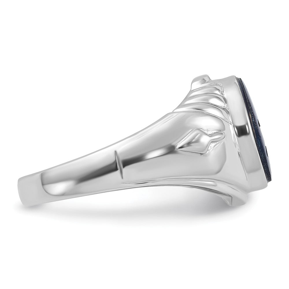 14k White Gold Mens Polished and Textured with Imitation Blue Spinel Masonic Ring