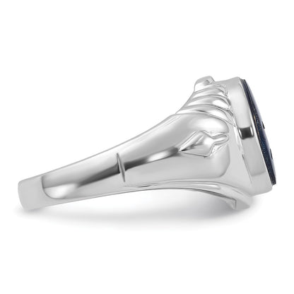 14k White Gold Mens Polished and Textured with Imitation Blue Spinel Masonic Ring