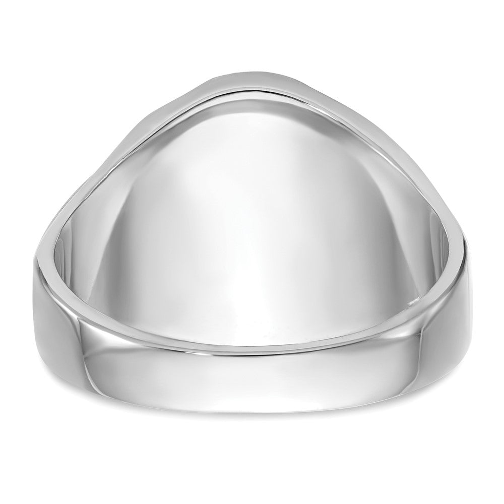 14k White Gold Mens Polished Antiqued and Grooved with Imitation Blue Spinel Masonic Ring