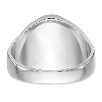 14k White Gold Mens Polished Antiqued and Grooved with Imitation Blue Spinel Masonic Ring