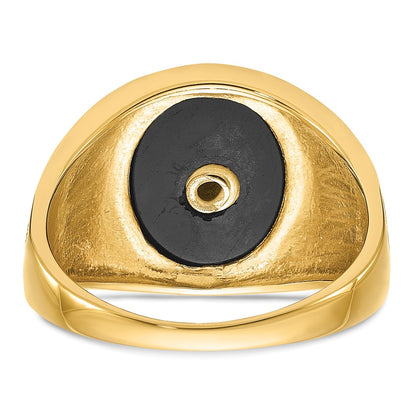 14k Yellow Gold Mens Polished and Textured with Black Enamel and Oval Onyx Masonic Ring