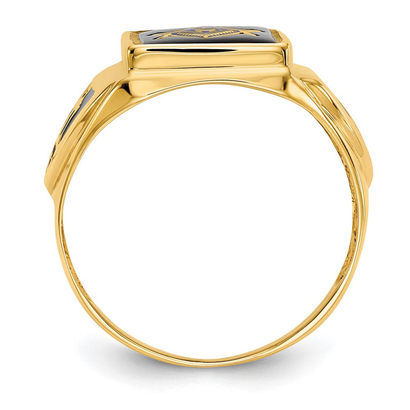 14k Yellow Gold Mens Polished Antiqued & Textured Onyx Masonic Ring