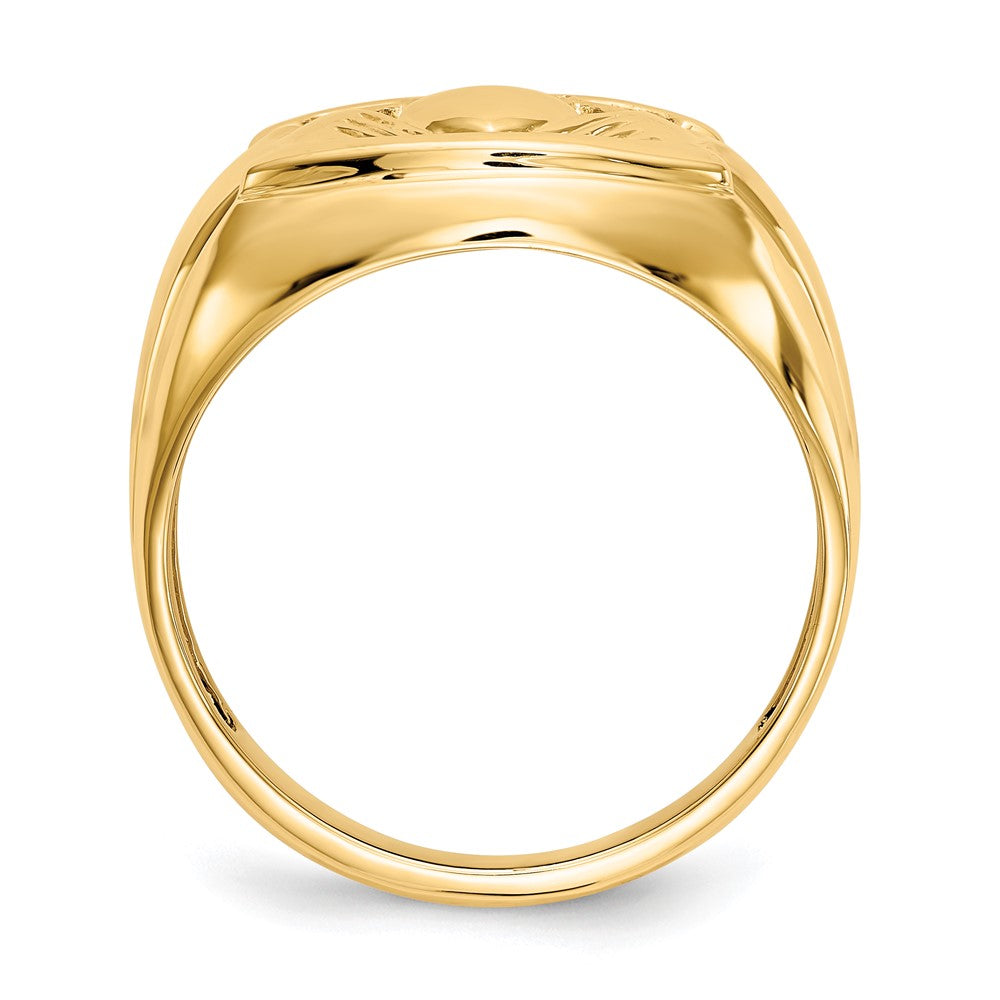 14K Yellow Gold Natural Diamond & Black Onyx Men's Claddagh Band Ring - Irish Celtic Fine Jewelry