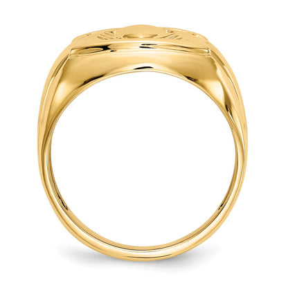 14K Yellow Gold AA Real Diamond and Onyx Mens Claddagh Ring