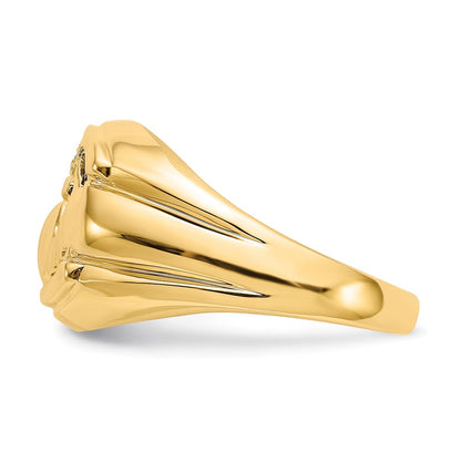 14K Yellow Gold AA Real Diamond and Onyx Mens Claddagh Ring