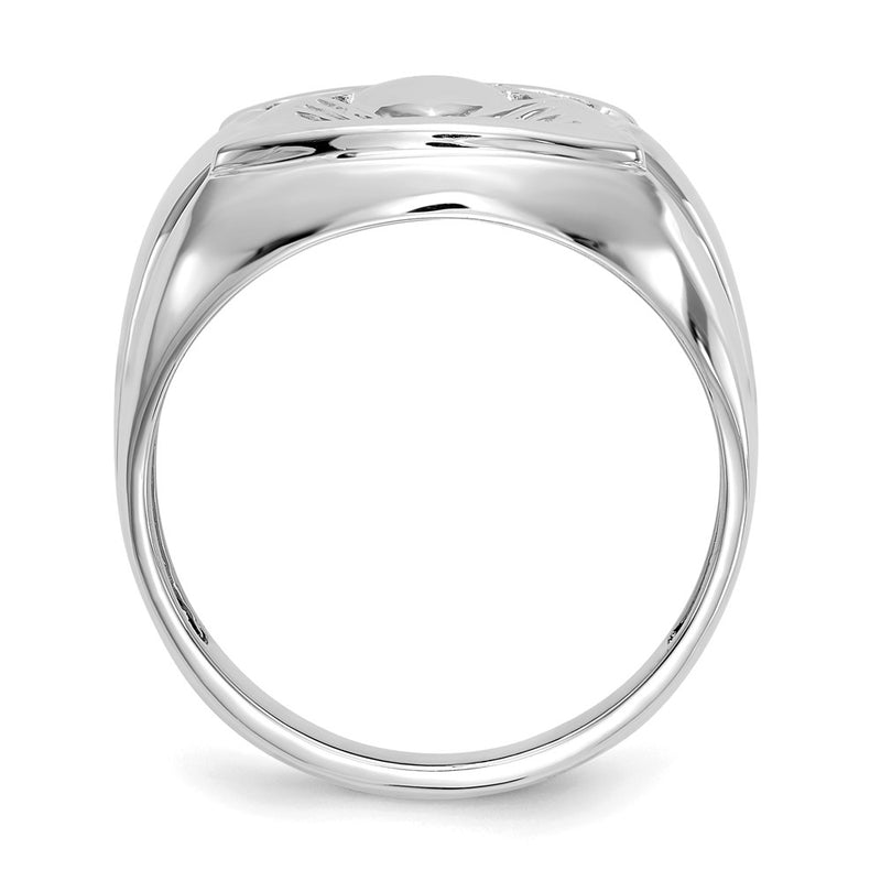 14k White Gold AA Real Diamond and Onyx Mens Claddagh Ring