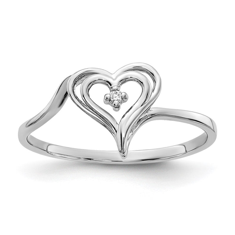 14k White Gold AAA Real Diamond heart ring