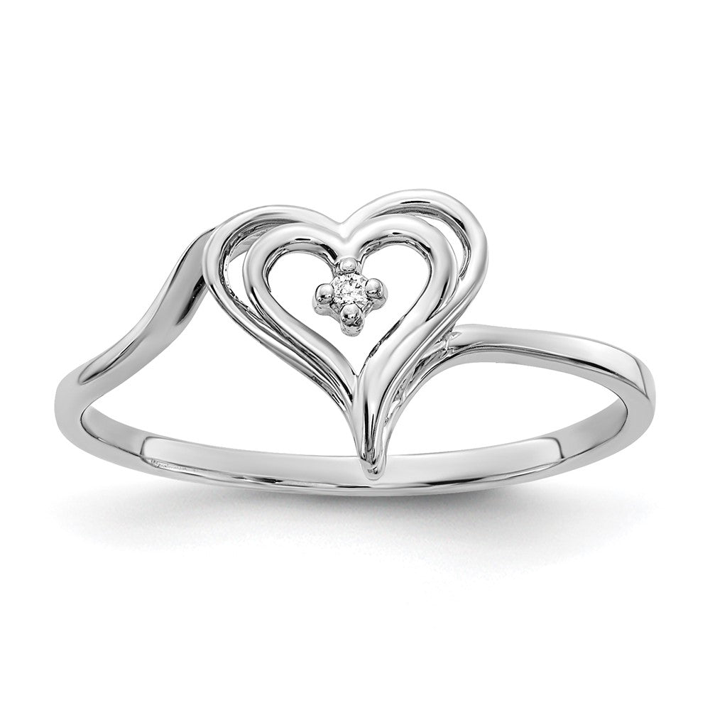 14k White Gold A Real Diamond heart ring