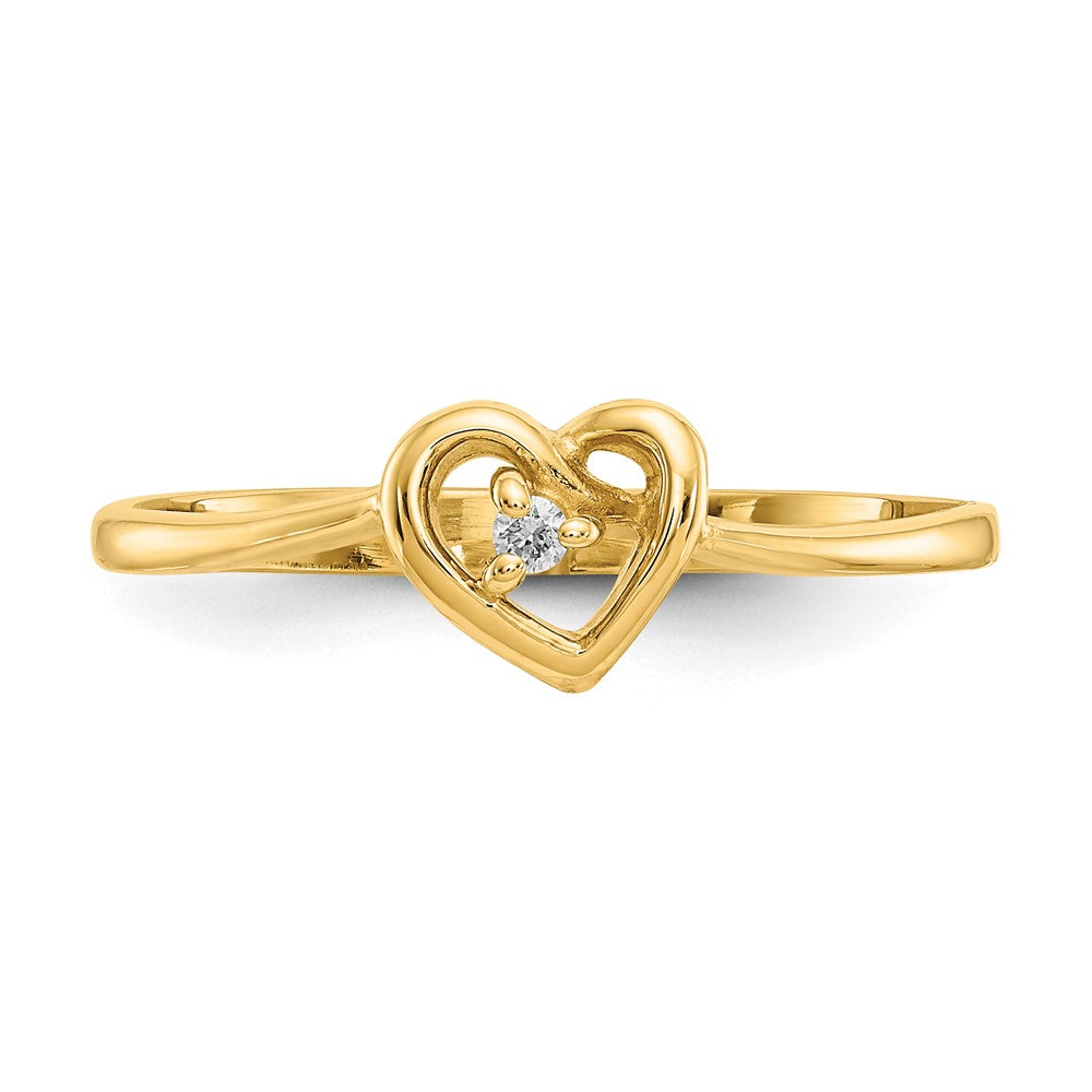 14K Yellow Gold AA Real Diamond heart ring
