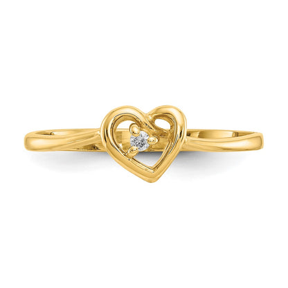14K Yellow Gold AA Real Diamond heart ring