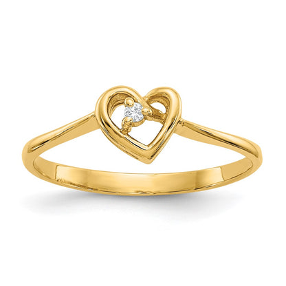 14K Yellow Gold AA Real Diamond heart ring